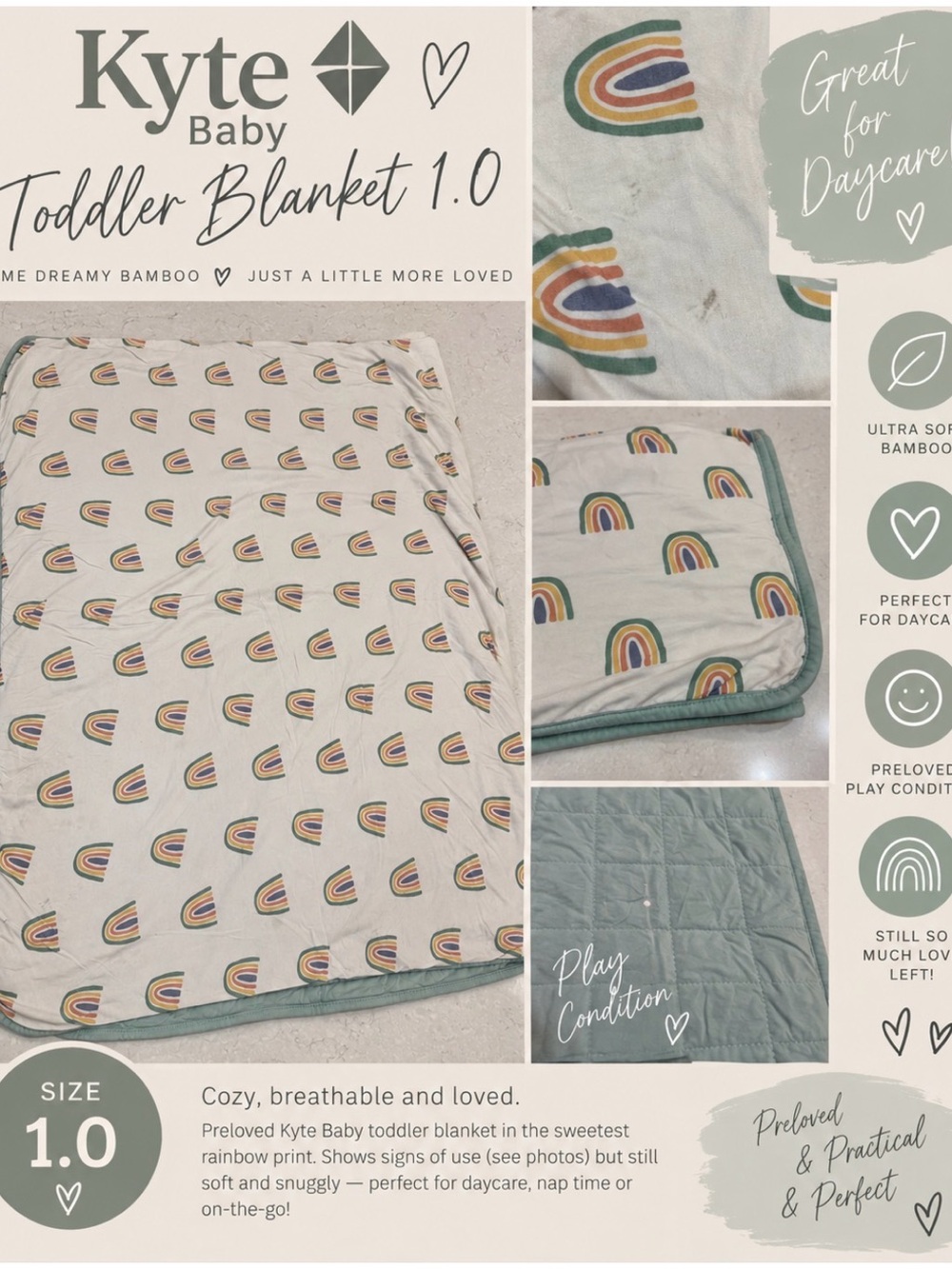 Kyte Baby Toddler Blanket 1.0 – Rainbow Print – Bamboo – Play Condition